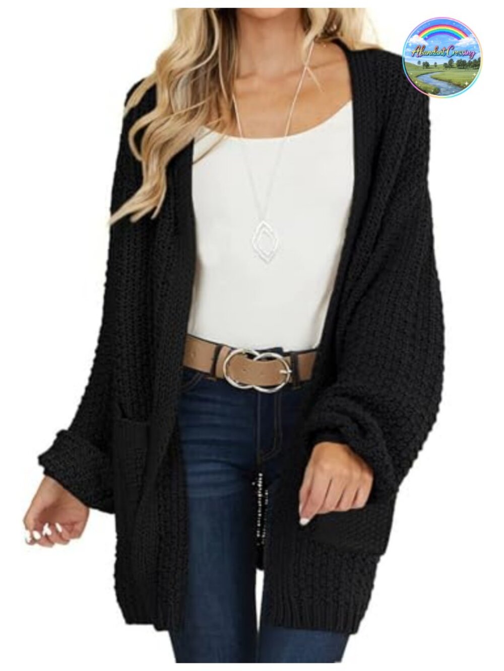 Chunky Knit Cardigan Sweater Long Sleeve Open Front Relaxed Fit